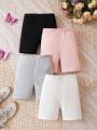 SHEIN Kids EVRYDAY Toddler Girls' Solid Color Skinny Fit Leggings 4pcs/set For Casual Wear