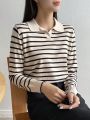 DAZY Striped Polo Collar Sweater