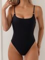 SHEIN Swim BAE Solid Color One-piece Swimsuit With Circular Decoration