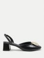 SHEIN BIZwear Metal Decor Slingback Chunky Pumps