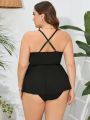 SHEIN Swim Classy Plus Size Drawstring Front Cami Top And Triangle Bottom Bikini Set