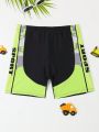 Teenage Boys' Surfing Sports Spliced Printed Letter Swim Trunks