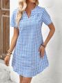 EMERY ROSE Plaid Notched Collar Casual Dress
