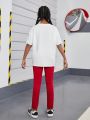 SHEIN Teenage Girls' Round Neck Knit Pullover T-Shirt And Skinny Knit Trousers For Daily Casual Outfits