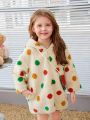 SHEIN Kids QTFun Young Girl Polka Dot Print 3D Ear Design Hooded Teddy Coat