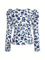 AFreitas Women's Round Neck Full Print Puff Sleeve T-Shirt