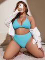 SHEIN Swim Basics Plus Size Solid Color Swimwear Set