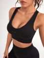 SHEIN Yoga Basic Women's Black Seamless Cutout Sports Bra