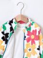 Young Girl Floral Print Zip Up Jacket Without Tee