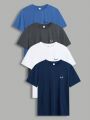 SHEIN Teen Boy Casual Round Neck Loose Fit Knit Short Sleeve T-Shirt, Solid Color, 4pcs/Set