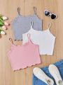 SHEIN Kids EVRYDAY Big Girls' Solid Color Crop Cami Top Set Of 3