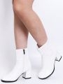 Brand Women Chelsea boots Chunky Block Heel Square Toe Zip Platfrom Ankle Shoes Designer Stylish Party Dress Lady GO GO Boots