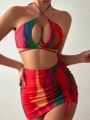 SHEIN Swim BAE Women'S Tie-Dye Printed Swimsuit Set
