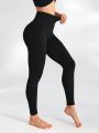 SHEIN Leisure Women'S Solid Color High Waist Hollow Out Detail Sports Leggings