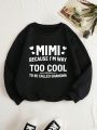 Women's Slogan Printed Drop Shoulder Fleece Sweatshirt