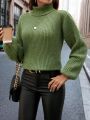 SHEIN LUNE Turtleneck Lantern Sleeve Ribbed Knit Sweater