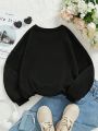 Teen Girl Heart & Slogan Graphic Drop Shoulder Sweatshirt