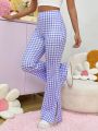 SHEIN Qutie Slim Fit Plaid Flared Pants