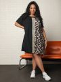 SHEIN CURVE+ Plus Size Women's Leopard Print Short Sleeve Dress