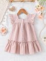 Baby Girls' Dress With Flower Embroidery, Lotus Leaf Edge & Textured Decoration