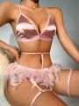 SHEIN Ladies Feather Patchwork Sexy Lingerie Set