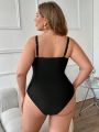 SHEIN Swim Chicsea Plus Size Women'S Solid Color V-Neck One-Piece Swimsuit