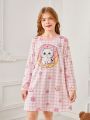 Cute Cat Donut Print Long-Sleeved Dress For Tween Girls