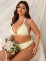 SHEIN Swim Mod Plus Size Textured Yellow Bikini Set, Separates