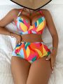 SHEIN DD+ Women'S Full Printed Cross Back Swimsuit Set