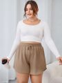 SHEIN Essnce Plus Size Solid Color Drawstring Waist Shorts