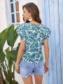 SHEIN VCAY Women's Tropical Print Puff Sleeve Shirt For Vacation