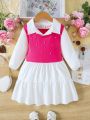 SHEIN Kids FANZEY Little Girls' Decorative 2 in 1 Collar & Ruffle Hem Dress