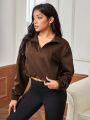 Daily&Casual Women's Short Cropped Sports Sweatshirt With Turn-Down Collar