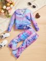 SHEIN Baby Girl Tie Dye Knot Side Tee & Flare Leg Pants