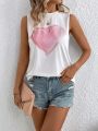 SHEIN LUNE Women Valentine's Day Pink Heart-Shaped Pattern Sleeveless Vest