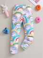 Young Girl Rainbow & Cartoon Print Leggings