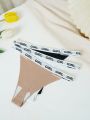 Women'S 3pcs/Set Letter Print Strap Thong Underwear
