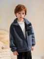 SHEIN Tween Boy Flap Pocket Teddy Coat