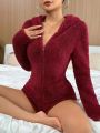 Zip Up Hooded Teddy Lounge Bodysuit