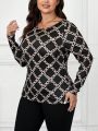 SHEIN Clasi Plus Size Women's Chain Print Long Sleeve T-shirt