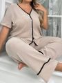 Plus Size Solid Color Top And Pants Homewear Set