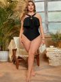 SHEIN Swim Chicsea Plus Size Solid Color Halter One-Piece Swimsuit