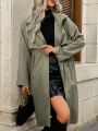 SHEIN Frenchy Women's Drawstring Waist Zipper Front Hooded Trench Coat