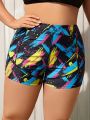 SHEIN Swim SPRTY Plus Size Women'S Printed Square Leg Swimsuit Shorts