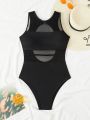 Mesh Insert & Hollow Out Back One Piece Swimsuit