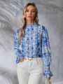 SHEIN VCAY Floral Print Long Sleeve Shirt