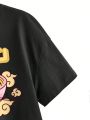 SHEIN X Ailko Women'S Cartoon Print Round Neck Crop Top T-Shirt