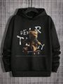 SHEIN Extended Sizes Men Plus Bear & Slogan Graphic Drop Shoulder Hoodie