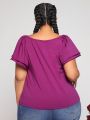 SHEIN CURVE+ Plus Size Women's Solid Color Ruffled Short Sleeve T-Shirt