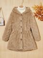 SHEIN Tween Girl 1pc Single Breasted Hooded Teddy Coat